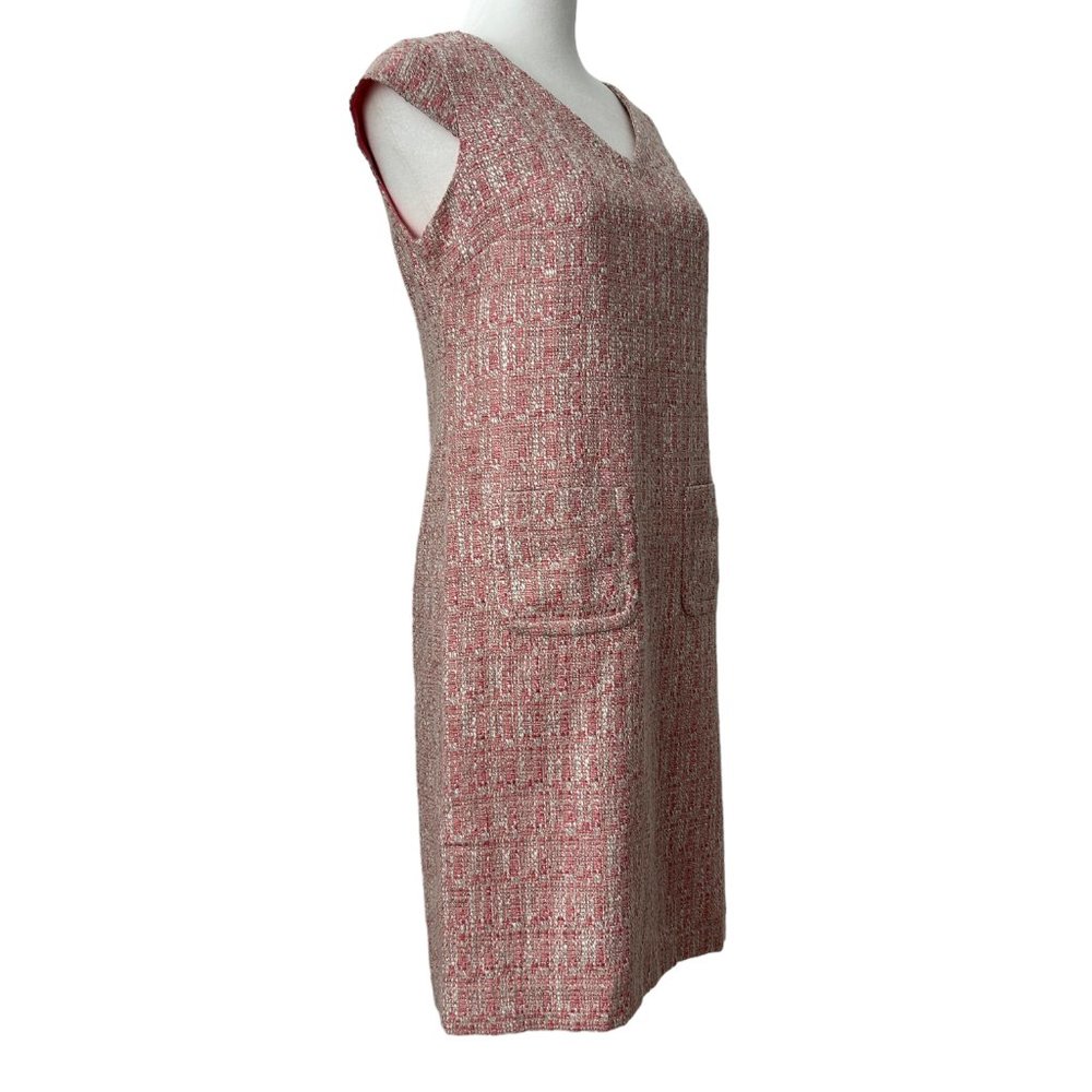 Talbots Petites Pink White Tweed V-Neck Cap Sleeve Sheath Midi Dress (2P) - Picture 3 of 16